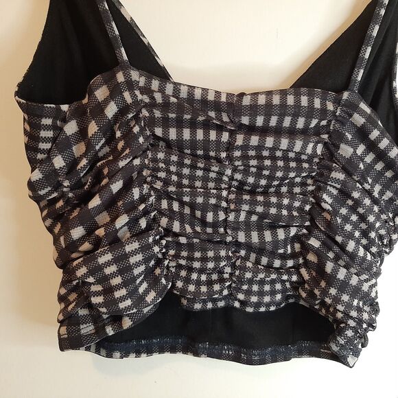 NWT S Urban Outfitters B&W Gingham Plaid Cami Crop Top w/ Ruching Small Sm black - Picture 6 of 9